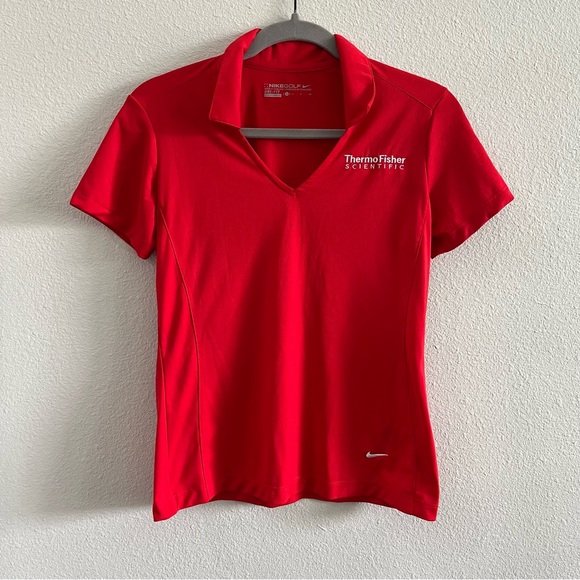 ThermoFisher Scientific red Nike Golf Dri-Fit short sleeve polo shirt